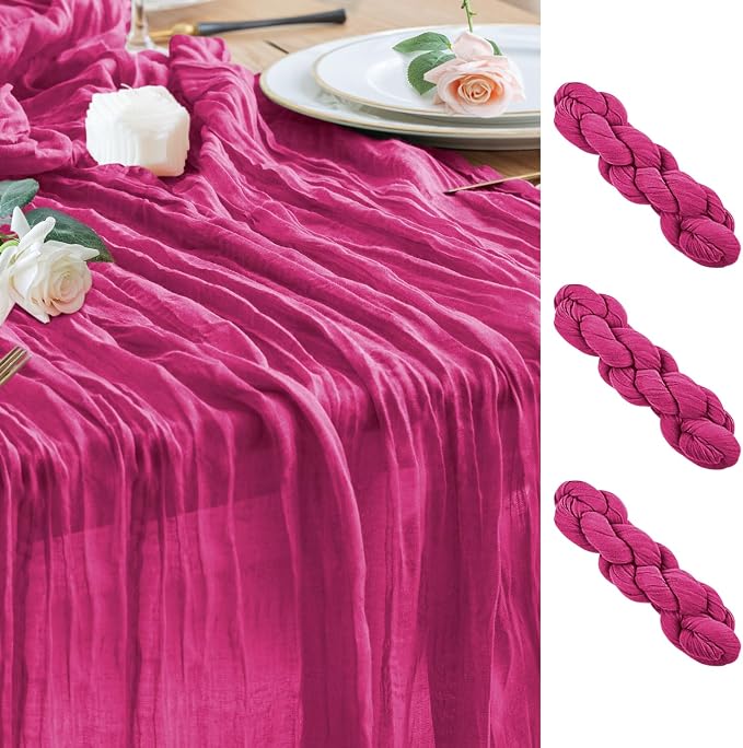 Cheesecloth Table Runner Fushia 10FT Boho Gauze Runner, 3 Pack | 120 Inch by Wokceer