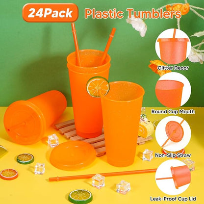 24 Pack Plastic Tumblers with Lids and Straws, Reusable Colorful Cups - Image 3