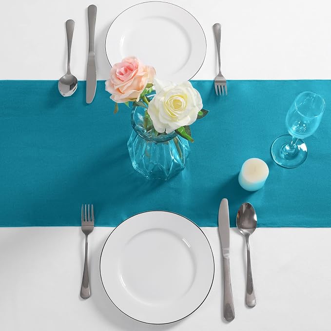 Manyshofu Teal Blue Satin Table Runner 12x72 - Image 4