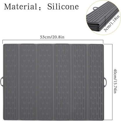 Klyrnd Silicone Dish Drying Mat - Extral Large 20.8" x 15.7" - Heat Resistant Silicone Trivet, Countertop Mat, Dish Draining Mat, Sink Mat, Easy to Clean Foldable Non Slip Dry Pad (Gray)