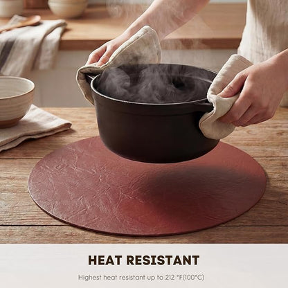 Artoid Mode Red Faux Leather Placemats Set of 4, 15 Inch Waterproof Wipeable Heat Resistant Vinyl Place Mats, Reversible Table Mats for Christmas Kitchen Dining Decor