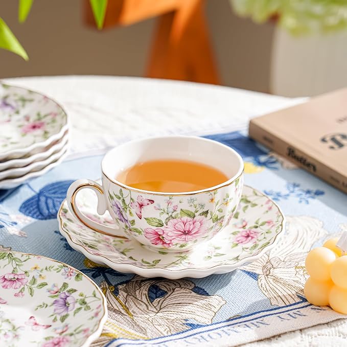 Agyiuns Tea Cup and Saucers, 6.4oz Floral Tea Cups - Image 6