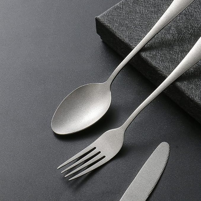 Matte Silverware Set for 10 Stainless Steel Flatware Set Vintage Style Delicate Cutlery Utensils 50 Piece Include Knives Forks and Spoons Tableware Set for Home Kitchen Wedding Restaurant