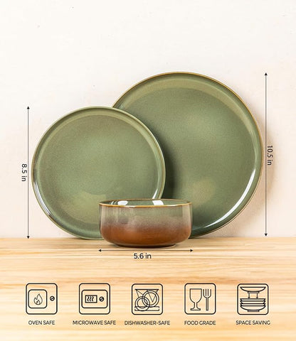 Ceramic Dinnerware Set for 8, 24-Piece Plates and Bowls Set | Handmade Reactive - Image 2