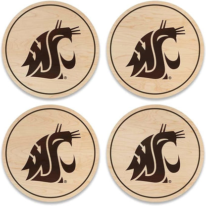 LazerEdge Washingston State Cougars Wooden Coaster Set - Maple Wood - Officially Licensed Product - 4-Pack