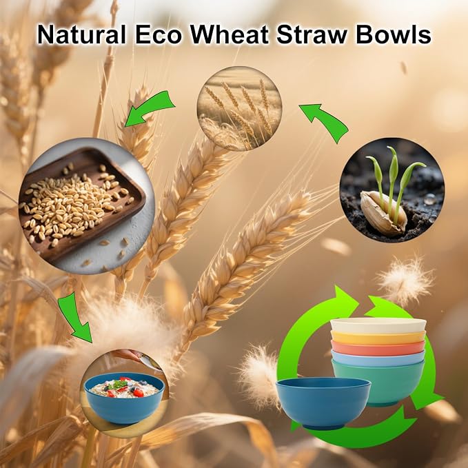 Large Cereal Bowls Set of 6, Unbreakable Wheat Straw Bowls 60oz, Microwavable - Image 7