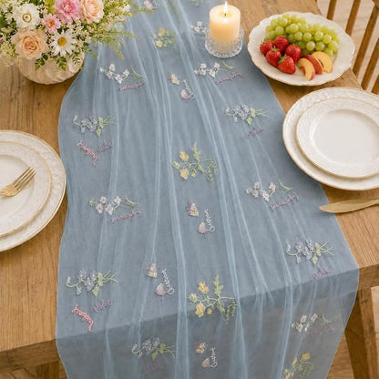 Wildflower Tulle Table Runner Butterfly Floral Wedding Party Home Decor | Blue - Image 2
