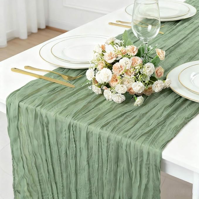 13.3FT Sage Green Cheesecloth Table Runner Spring Easter Decor Rustic Boho by TuTive
