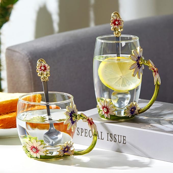 Glass Fancy Tea Cup Set Birthday Christmas Valentine's Day Gift Idea - Image 3