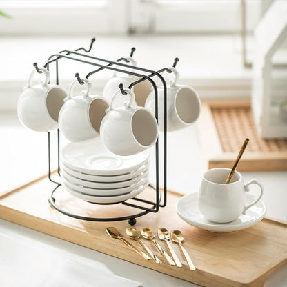 LYEOBOH Espresso Cups with Saucers Set, 3 Ounces Coffee Cups with Metal Stand - Image 9