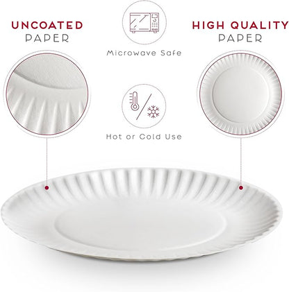 9-Inch Disposable Paper Plates - 300 Count - Bulk Pack of Uncoated Paper Plates for Everyday Use - Dinnerware for Meals, Parties And Picnics