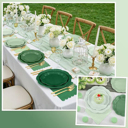 NatNarr Sage Green Plates And Napkins Set, 24 Guests, Scalloped | 24 Dinner - Image 5