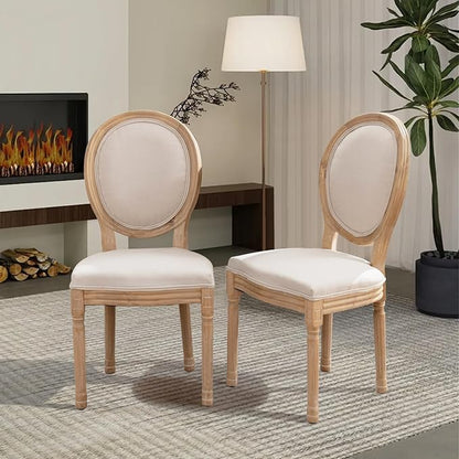 SoarFlash French Dining Chairs Set of 6, Vantage Dining Chair with Round Back, Farmhouse Country Dining Chair for Kitchen,Bedroom,Beige