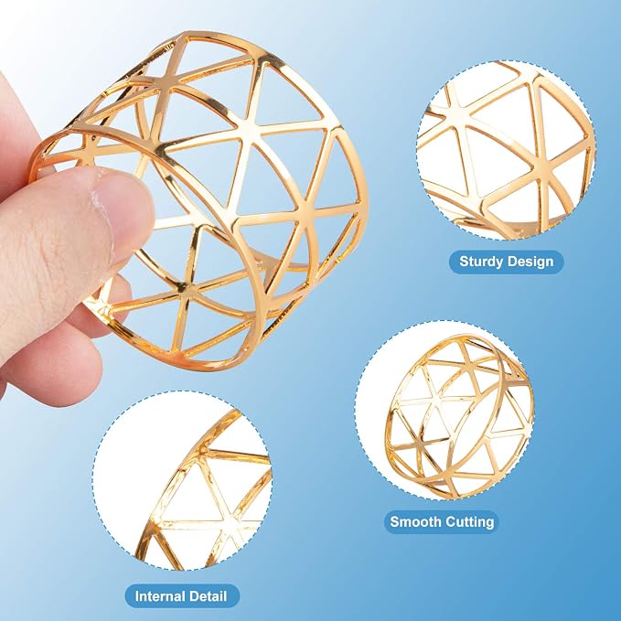 12PCS-LUNEY Gold Napkin Rings Set of 12 Metal Napkin Holder - Image 3