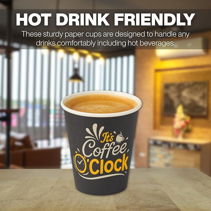 Disposable Coffee Cups, To Go Paper Hot Cups, Coffee O'Clock Design - Image 3