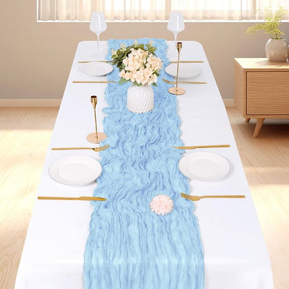 6 Pack Baby Blue Cheesecloth Table Runner, 17 x 108 inch, Semi Sheer Boho - Image 2