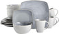 Gibson Elite Soho Lounge Square Reactive Glaze Stoneware Dinnerware Set, Service for 4 (16pc), Light Gray