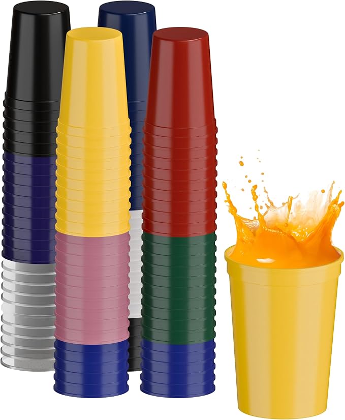 PartyPrints 100 Pack Small 10 to 12 oz Assorted Reusable Blank Plastic Cups by PartyPrints