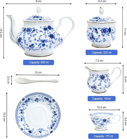 Bone China Tea Set, 21-Pieces Porcelain Tea Set - Image 9