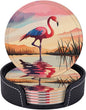 6 Pcs Pink Cute Flamingo Modern Art Boho Leather Coasters by Jfniub