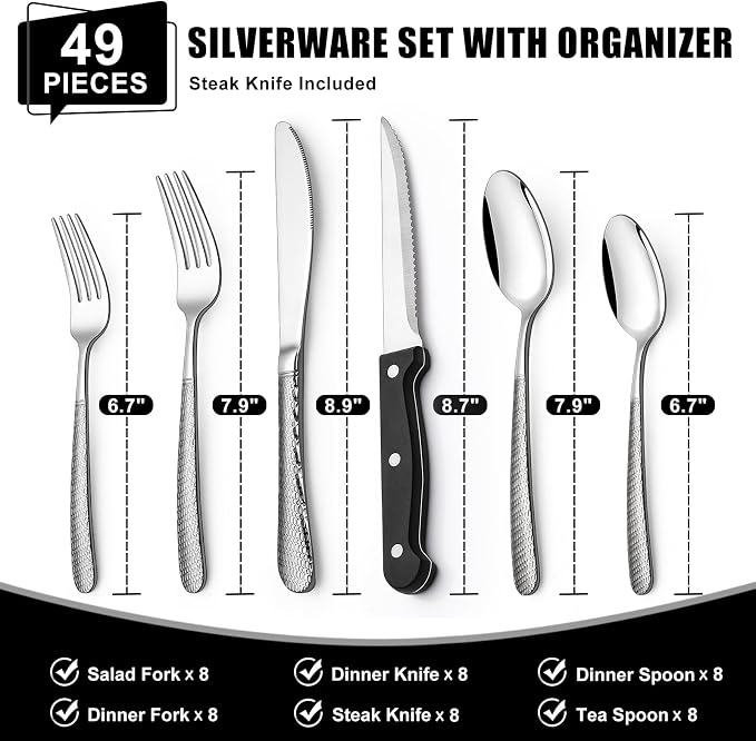 49-Piece Hammered Silverware Set - Image 2