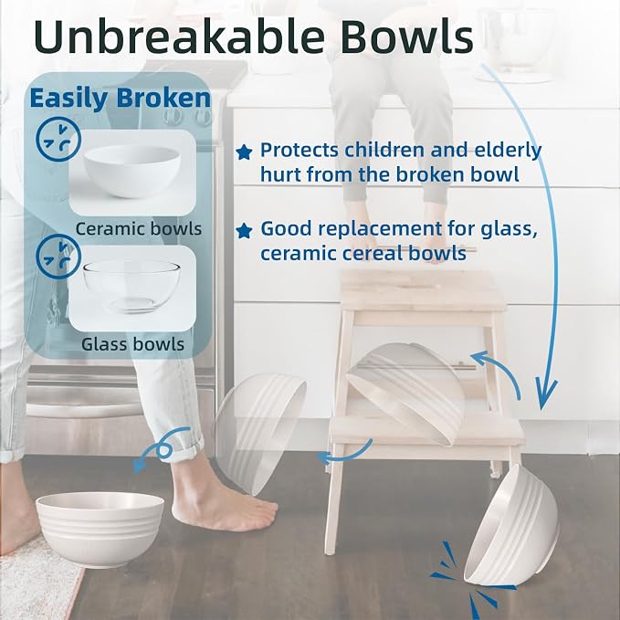 【NOT CERAMIC】Unbreakable Cereal Bowls, 25 OZ Wheat Straw Bowls Microwave and - Image 7