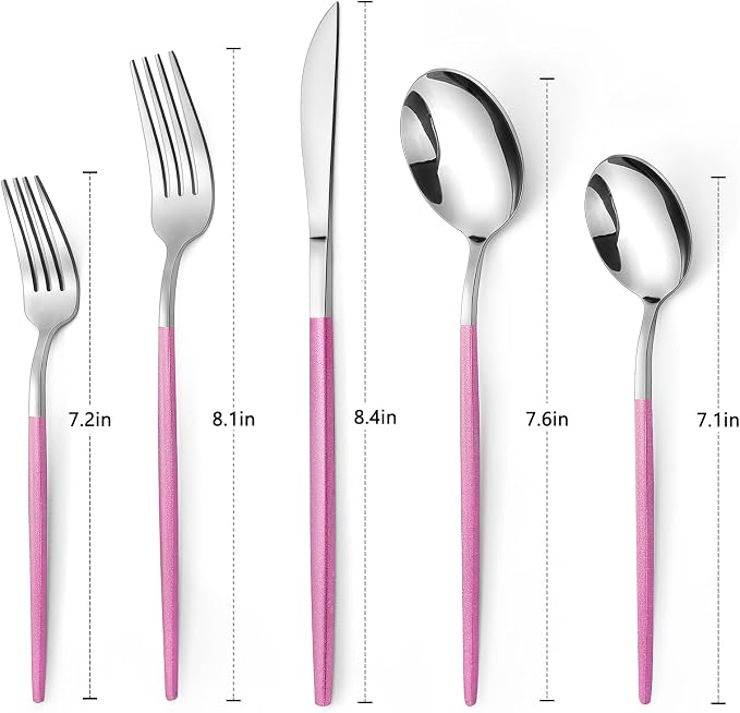 VANVRO Mirror Silver Rosy Silverware Set, 20-Piece Stainless Steel Flatware Set - Image 2