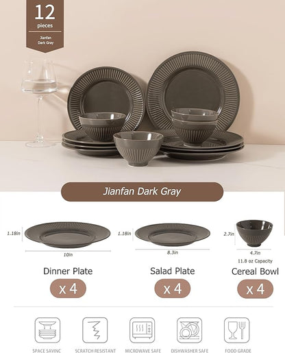 Dinnerware sets plates and bowls sets modern plates,Ceramic Dinnerware Sets,12 Pieces Porcelain Lightweight Plates,Scratch Resistant Dish Set (style - 14, 4 - Set (12pcs))