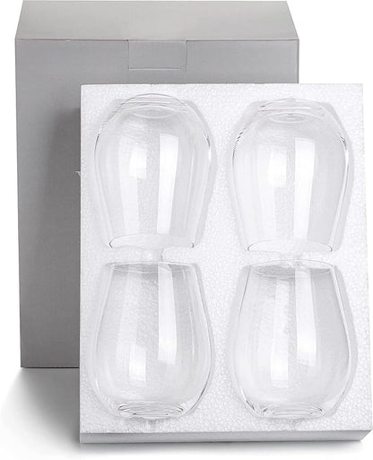 Stemless Wine Glasses Set of 4, Large 22 oz Red & White Wine Glass, Hand Blown Lead-Free Crystal, Ideal Gift for Women,Men, Wedding, Birthday, Christmas
