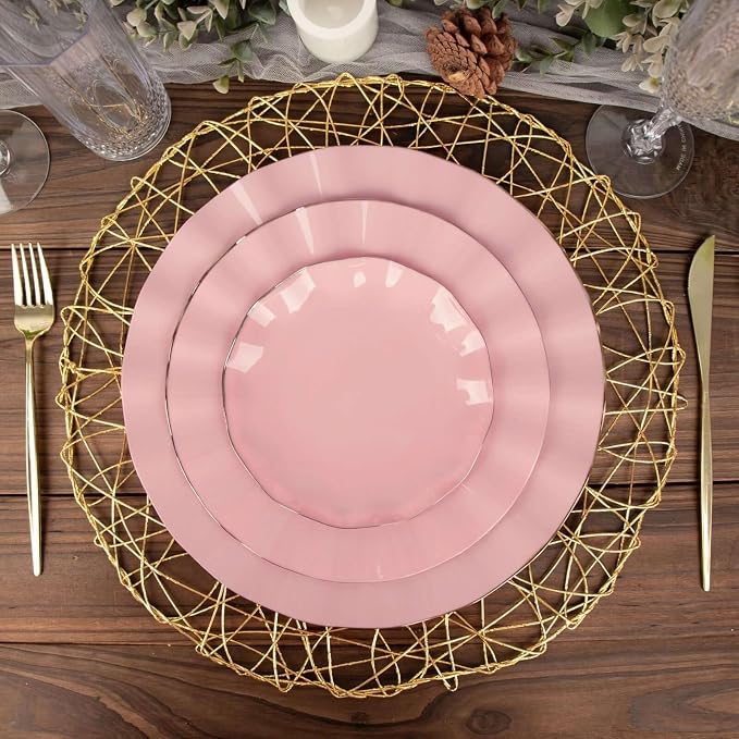 Efavormart 9" Salad Plates – Set of 10 Plastic Dusty Rose Round Disposable - Image 6