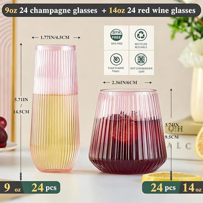 Lueumxc 56 Pack Plastic Wine Glasses Disposable Ribbed Champagne Flutes - Image 2