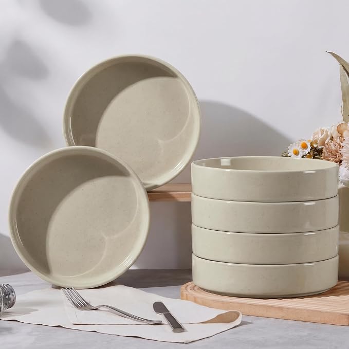 E-far Pasta Bowls Set of 6, 35 oz Large Stoneware Bowl Plates | Shallow & Wide - Image 6