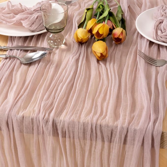 8 Pack Pink Table Runner 10ft Rustic Gauze Cheesecloth Table Decor | - Image 3