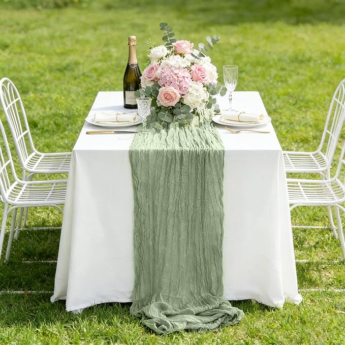 10 Pack Sage Green Cheesecloth Table Runner 35x120 Inch, Boho 10FT Cheese Cloth - Image 9