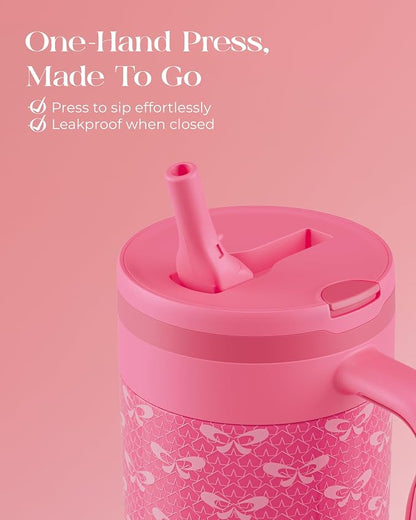 40 oz Insulated Tumbler with Handle and Push-Button Straw Lid, Stainless Steel - Image 3