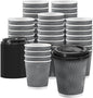 100 Pack 8 oz Disposable Coffee Cups with Lids, Insulated Ripple Wall To-Go Paper Coffee Cups Suitable for Chocolate Cocoa and Hot/Cold Drinks (Grey)