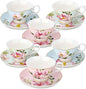 fanquare 5-Ounce Floral Tea Cups and Saucers Set of 6, Dishwasher & Freezer by fanquare