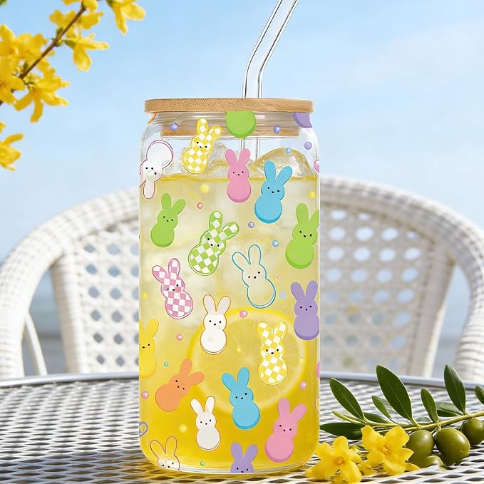 Easter Glass Cups Gifts - 16oz Easter Bunny Drinking Glasses Cup - Image 5
