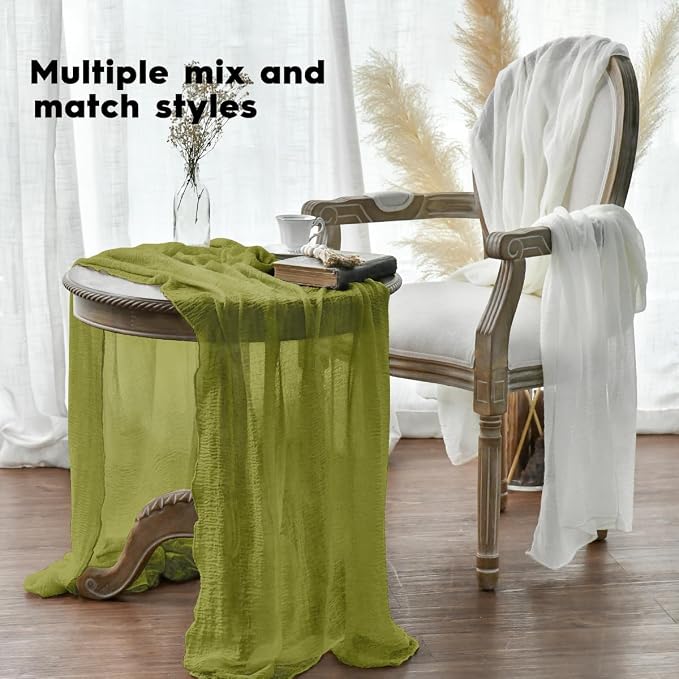 Artoid Mode Boho Cheesecloth Gauze Grass Green Wedding Table Runner, 120 Inch - Image 4
