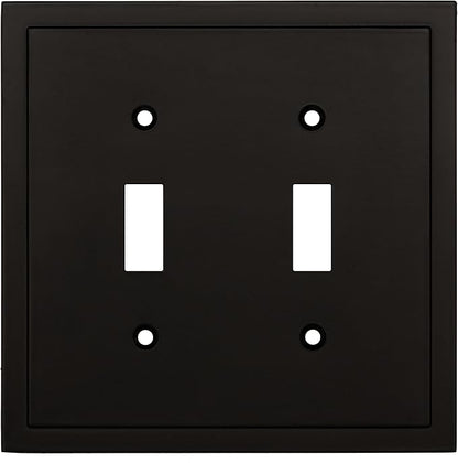 Henne Bery Modern Edge Decorative Wall Plate Switch Plate Outlet Cover, Durable Solid Zinc Alloy (Double Toggle, Matte Black)