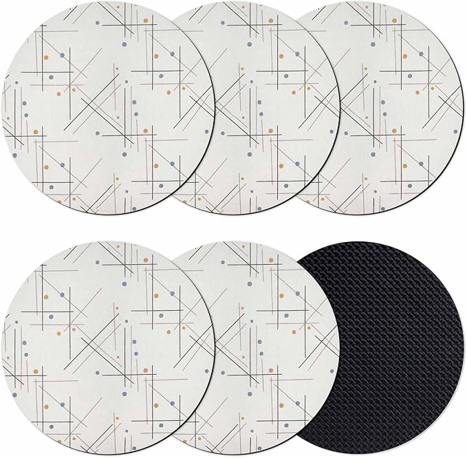 Modern Geometric Coasters Set of 6, Minimalist Lines Polka Dots Abstract Beige by PIEPLE