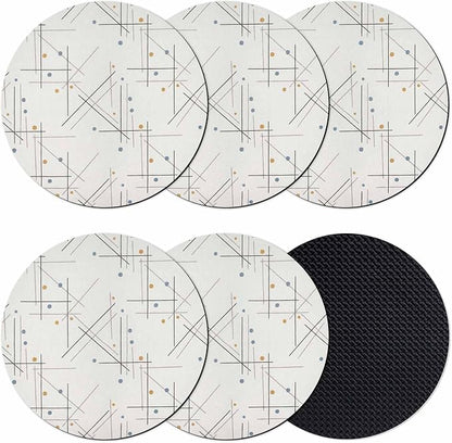 Modern Geometric Coasters Set of 6, Minimalist Lines Polka Dots Abstract Beige by PIEPLE