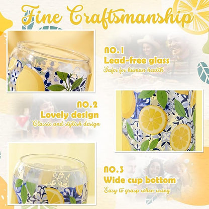 Sliner 2 Pcs Amalfi Lemon Glass Tumblers Capri Lemon Cups Drinkware 16 oz - Image 5
