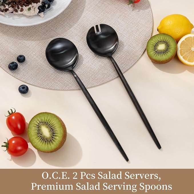 O.C.E. Salad Servers, Stainless Steel Spoon and Fork Sets, Salad Utensils - Image 3