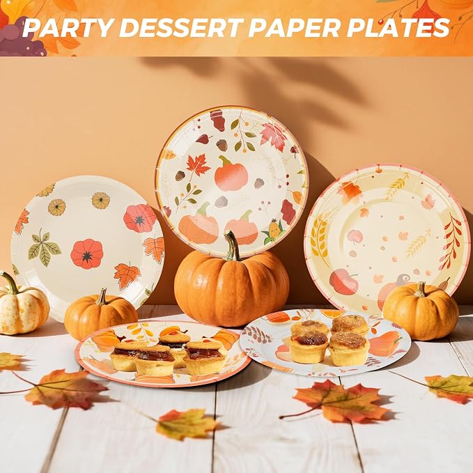 50Pcs Thanksgiving Day Fall Paper Plates Disposable 7inch Party Dessert Plates - Image 5