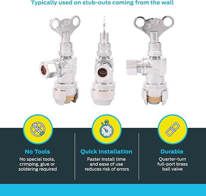 SharkBite 1/2 x 3/8 Inch Compression Angle Stop Valve, Loose Key Quarter Turn, Push to Connect Brass Plumbing Fitting, Chrome Finish, PEX Pipe, Copper, CPVC, PE-RT, HDPE, 24731LF