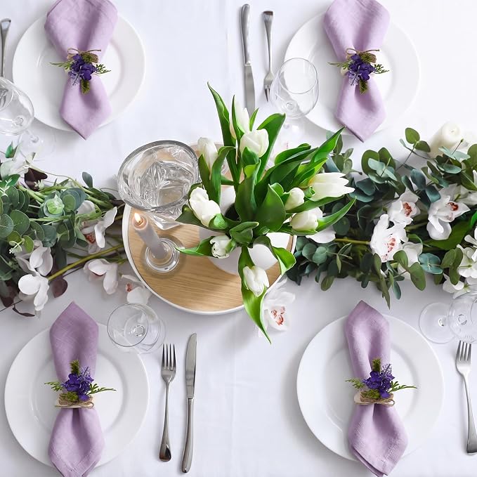 Flower Napkin Rings Set of 12 Wooden Purple Lavender Flowers Handmade Napkin - Image 6