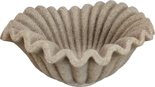 Small Decorative Bowl decor, Scalloped Pedestal Bowls for Modern Home Decor,Ruffle Decor,Stylish Key Bowl for Entry Table,Decorative Fruit Bowl for Kitchen Counter,Artificial Stone Beige