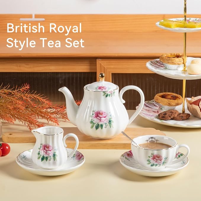 Sweejar Porcelain Tea Sets British Royal Series, 8 OZ Cups & Saucer Service - Image 2