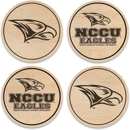 LazerEdge NC Central Eagles Wooden Coaster Set - Maple Wood - Officially Licensed Product - 4-Pack